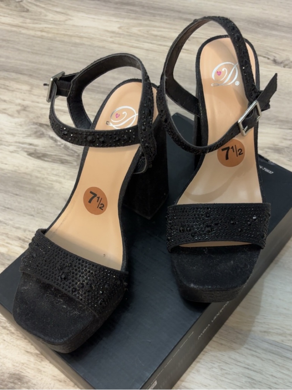 D Brand Black Crystal-Accent Block Heel Sandals for Women